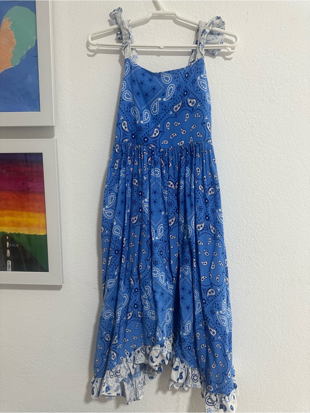 Girls Blue Paisley Bandana Print Maxi Dress Ruffle Straps